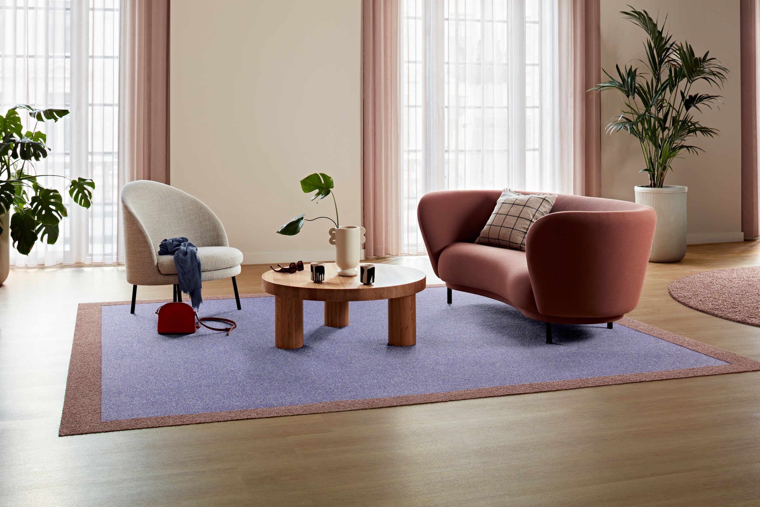 Carpet: Heuga 580 II, Lavender, Monolithic,  Touch & Tones 102, 103, Blush, Monolithic, LVT: Level Set Woodgrains, Cedar, Ashlar image number 2